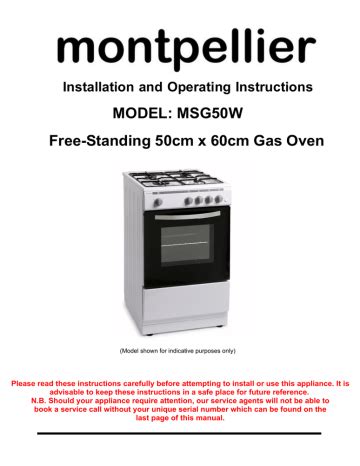 montpellier gas cooker manual